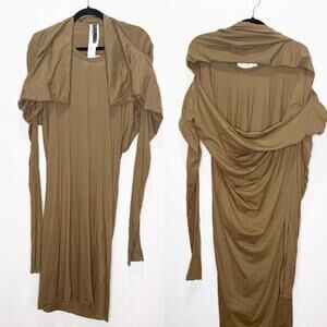 Barbara I Gongini The Black Line Draped Cape Midi Dress Lagenlook Avant-garde